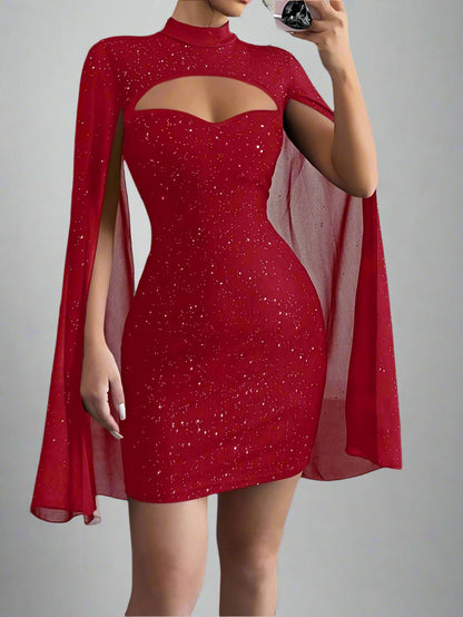 Over Shoulder Glitter Mesh Dress