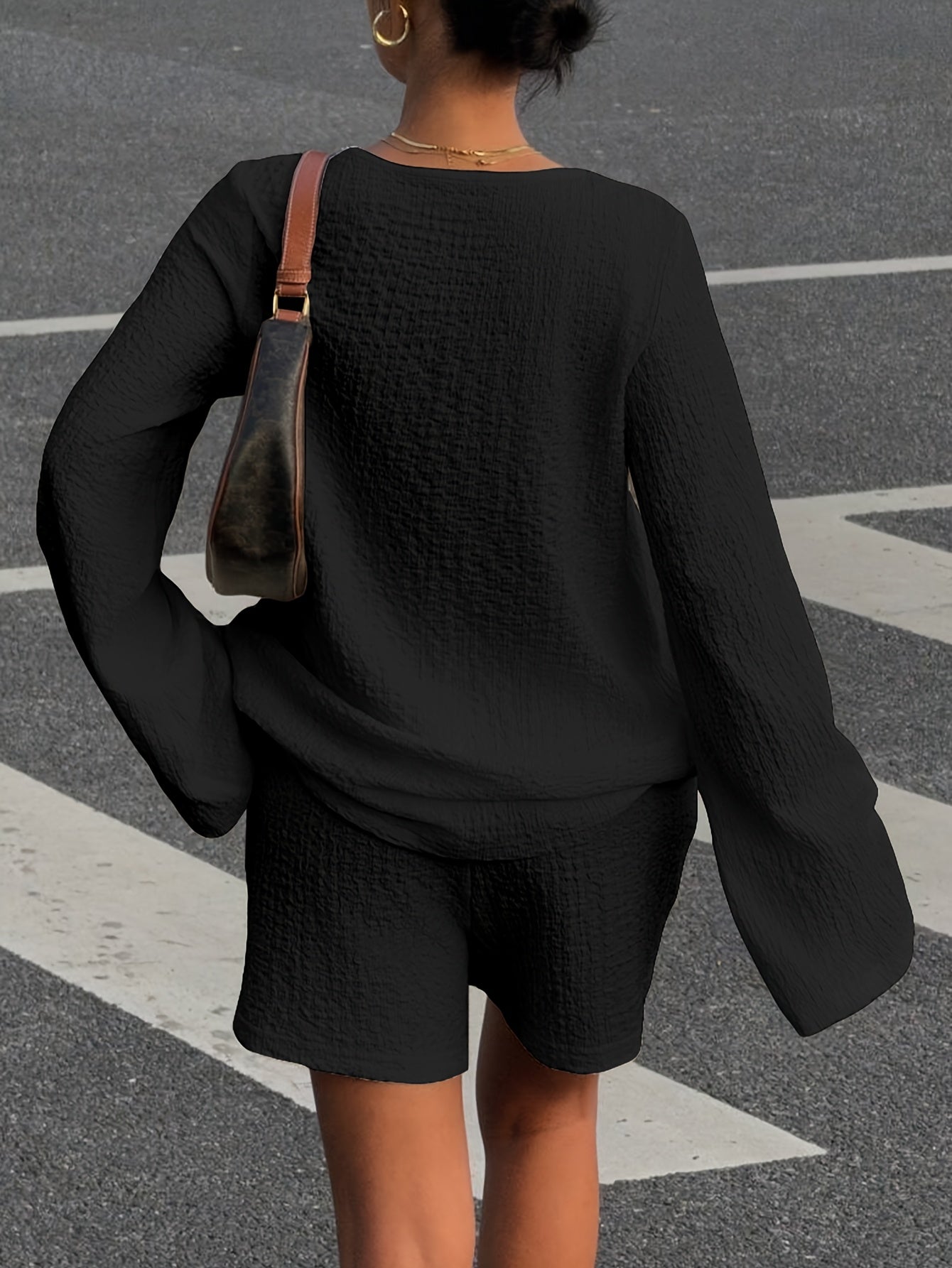 V-Neck Long Sleeve Top & Shorts Set