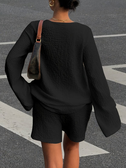 V-Neck Long Sleeve Top & Shorts Set