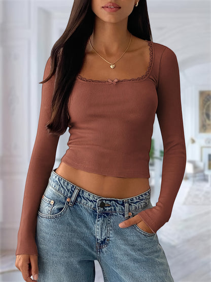 The Santa Monica Apparel™ | Bow-Detail Crew-Neck Top