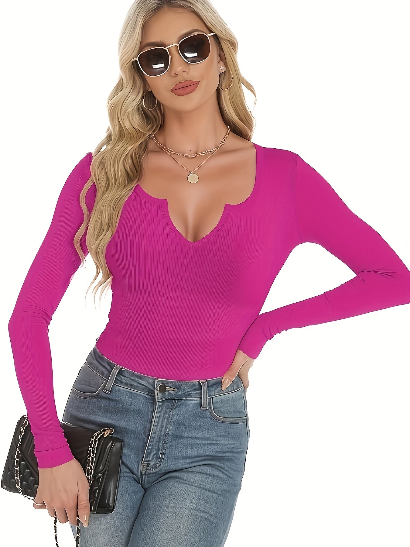 The Santa Monica Apparel™ | Ribbed V-Neck Long-Sleeve Top